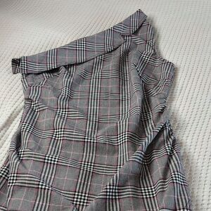 Maeve One Shoulder Dress in Black and Pink Plaid